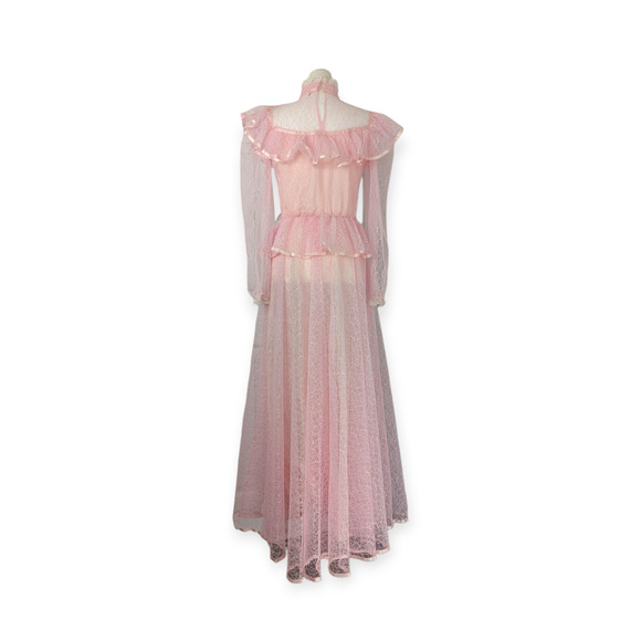 70s 80s Light Pink Lace Victorian Maxi Gown - Picture 2 of 10